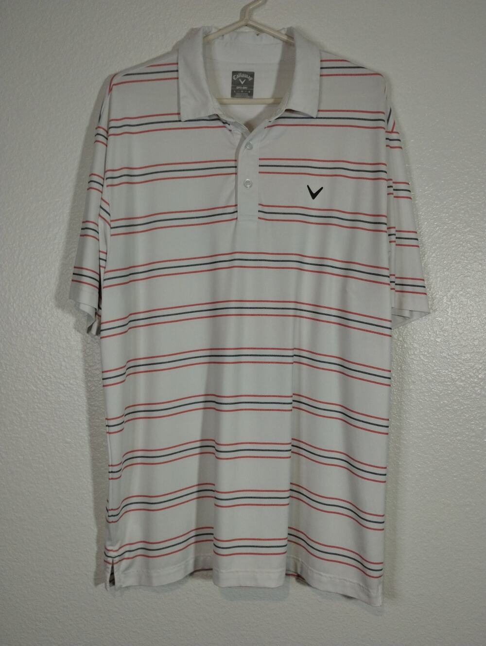 Callaway Men's Polo Shirt Size Large Golf Opti-Dri White Striped Short Sleeve